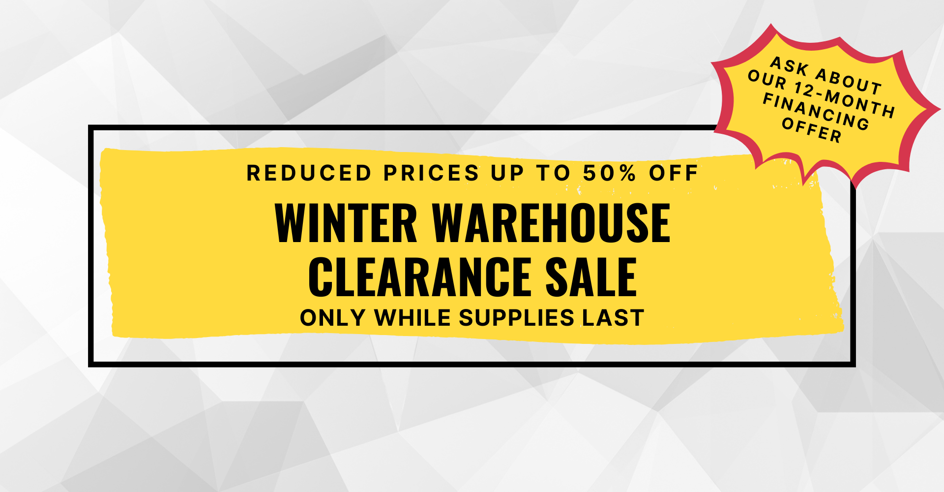 Winter Warehouse Clearance Event poster - up to 50% off