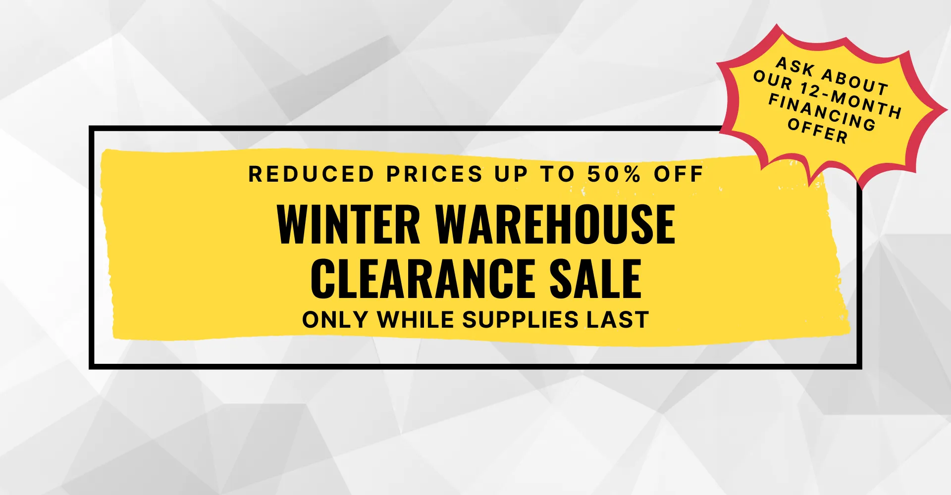 Winter Warehouse Clearance Event poster - up to 50% off