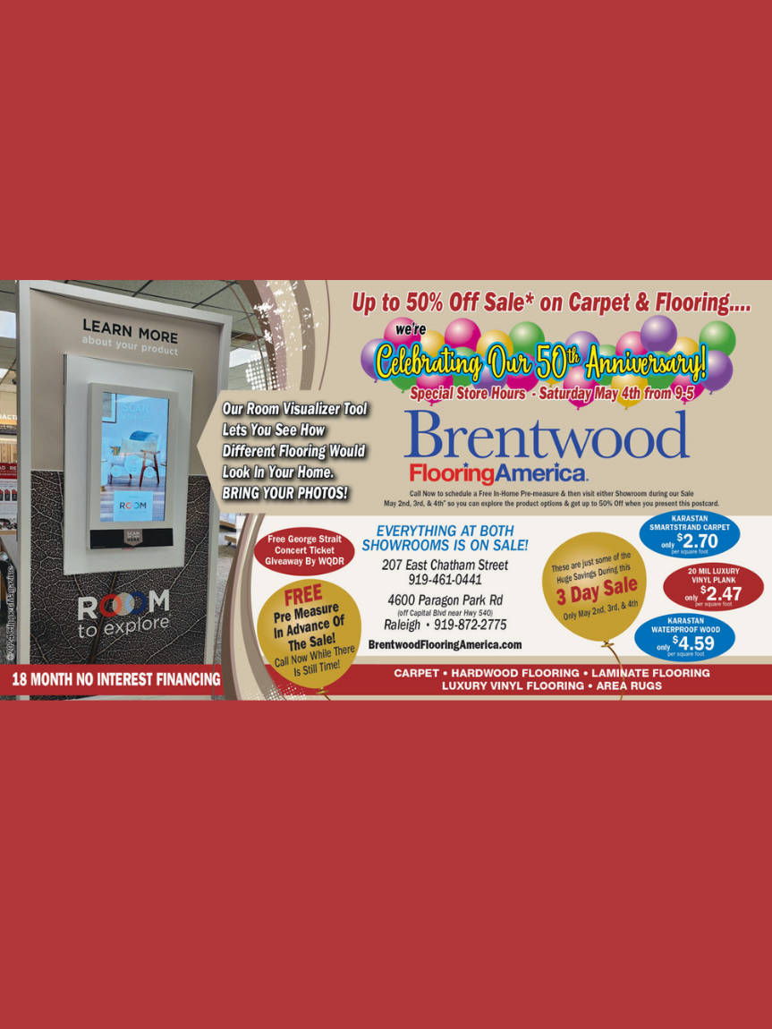 Brentwood 50th Anniversary Sale - Up to 50% off carpet and flooring on select items